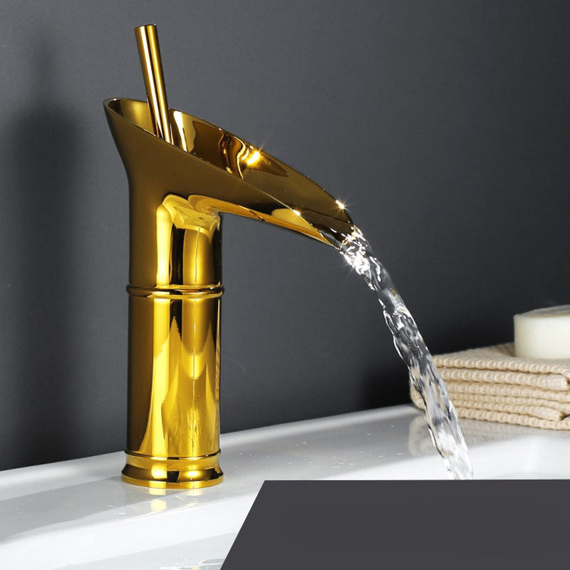 Antique Brass Waterfall Basin Tap – Vintage Bathroom Mixer Faucet with Hot & Cold Control