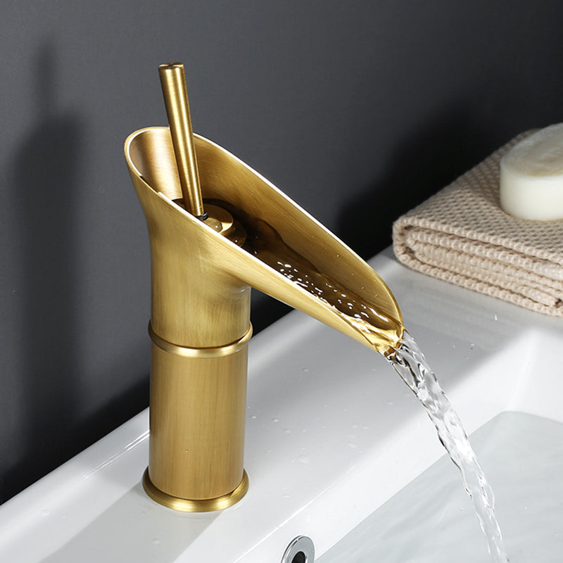 Antique Brass Waterfall Basin Tap – Vintage Bathroom Mixer Faucet with Hot & Cold Control
