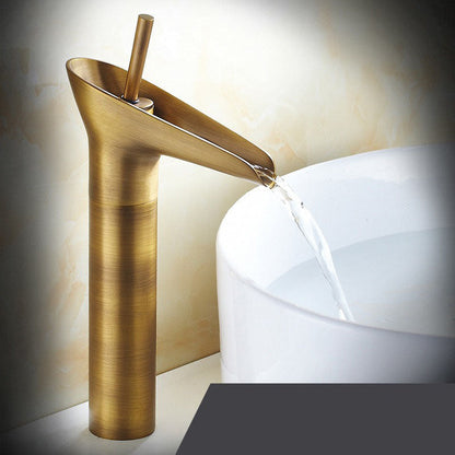 Antique Brass Waterfall Basin Tap – Vintage Bathroom Mixer Faucet with Hot & Cold Control