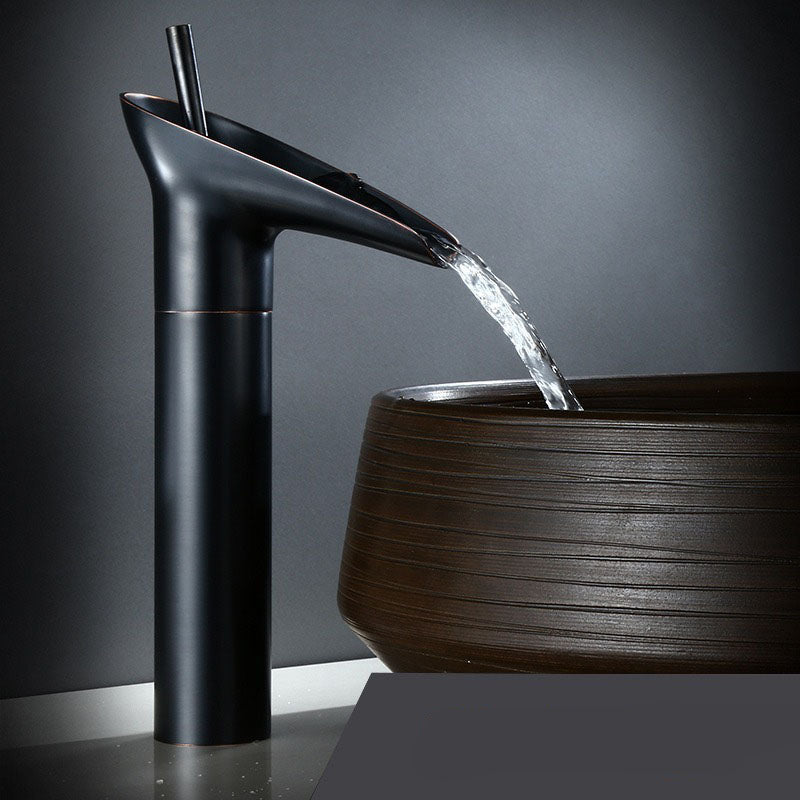 Antique Brass Waterfall Basin Tap – Vintage Bathroom Mixer Faucet with Hot & Cold Control