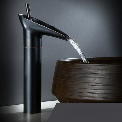 Antique Brass Waterfall Basin Tap – Vintage Bathroom Mixer Faucet with Hot & Cold Control