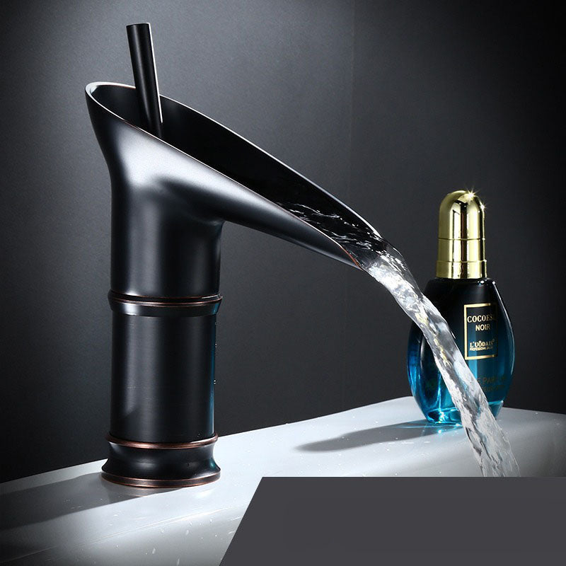 Antique Brass Waterfall Basin Tap – Vintage Bathroom Mixer Faucet with Hot & Cold Control