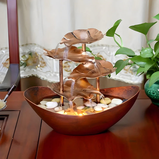IronLeaf Fountain – Vintage Iron Leaf Tabletop Fountain with LED Light for Home & Office Decor