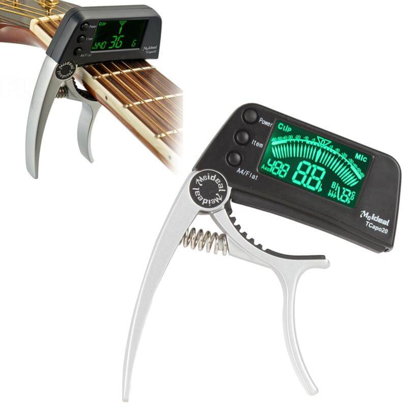 2-in-1 Guitar Capo and Tuner – Clip-On Digital Tuner for Acoustic, Electric, Bass, Ukulele & More
