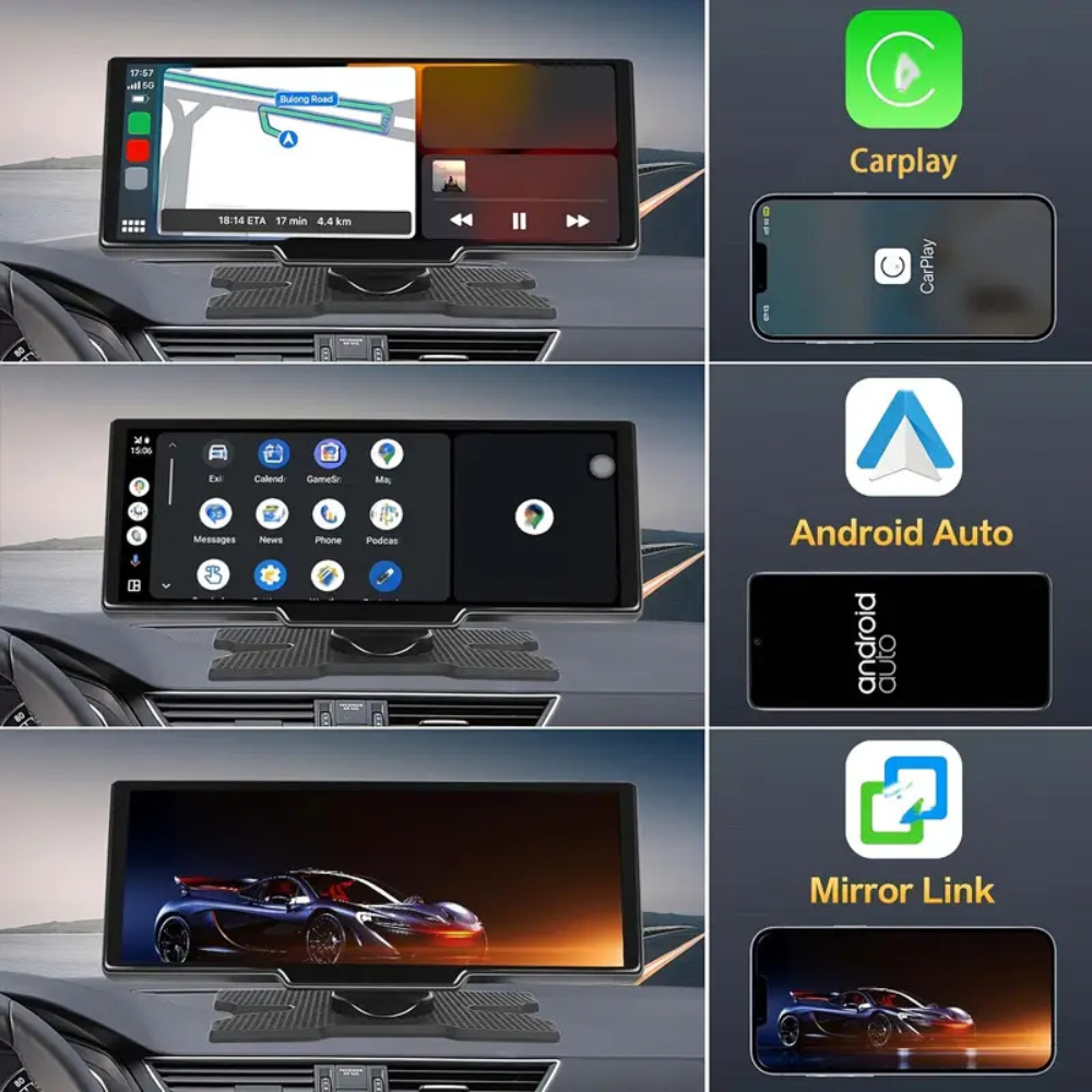 Wireless CarPlay Screen with Built-in 4K Dashcam & Optional Rear Camera – 10.26" IPS Display