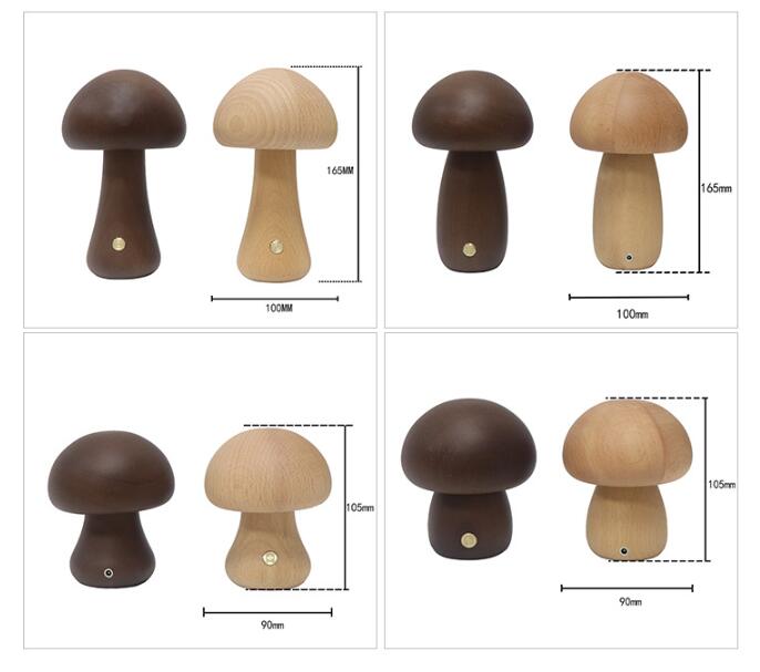 LumoNight Wooden Mushroom Night Light – LED Bedside Lamp with Touch Control