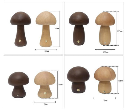 LumoNight Wooden Mushroom Night Light – LED Bedside Lamp with Touch Control
