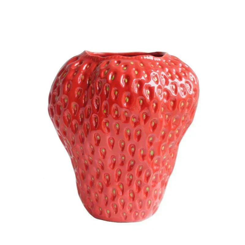 BerryBloom | Strawberry Ceramic Vase – Decorative Fruit-Shaped Plant Pot