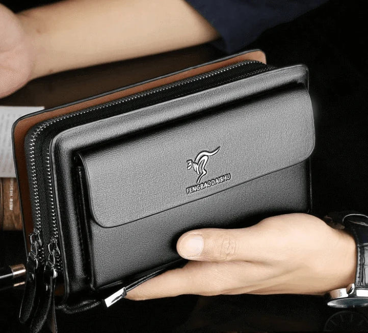 Men's Genuine Leather Clutch Bag – Stylish & Spacious PU Leather Wallet for Daily Essentials