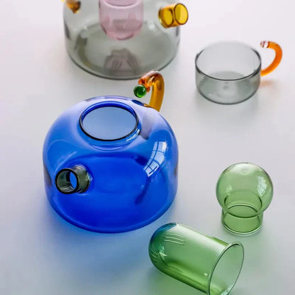 Colorful Glass Teapot Set with Contrast Accents – Heat Resistant & Stylish