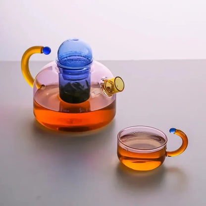 Colorful Glass Teapot Set with Contrast Accents – Heat Resistant & Stylish