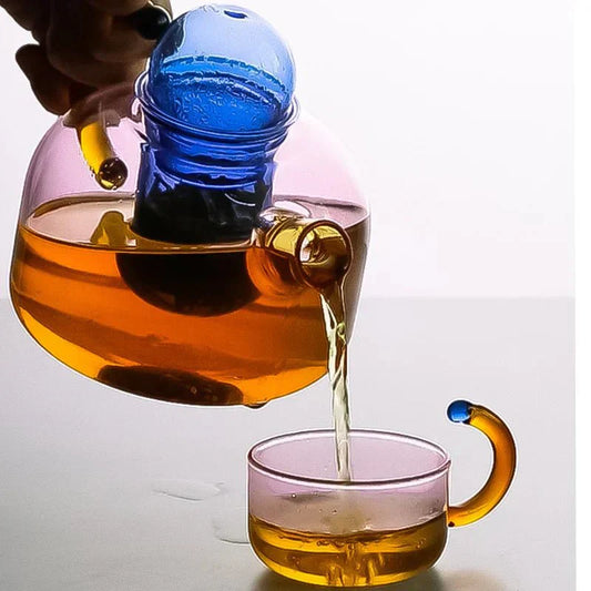 Colorful Glass Teapot Set with Contrast Accents – Heat Resistant & Stylish