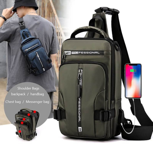 Waterproof Oxford Crossbody Bag, Anti-Theft Sling Bag, USB Charging & Multi-Pocket Design
