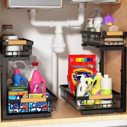 Curcura – Heavy-Duty Adjustable Steel Under Sink Organizer for Kitchen & Bathroom