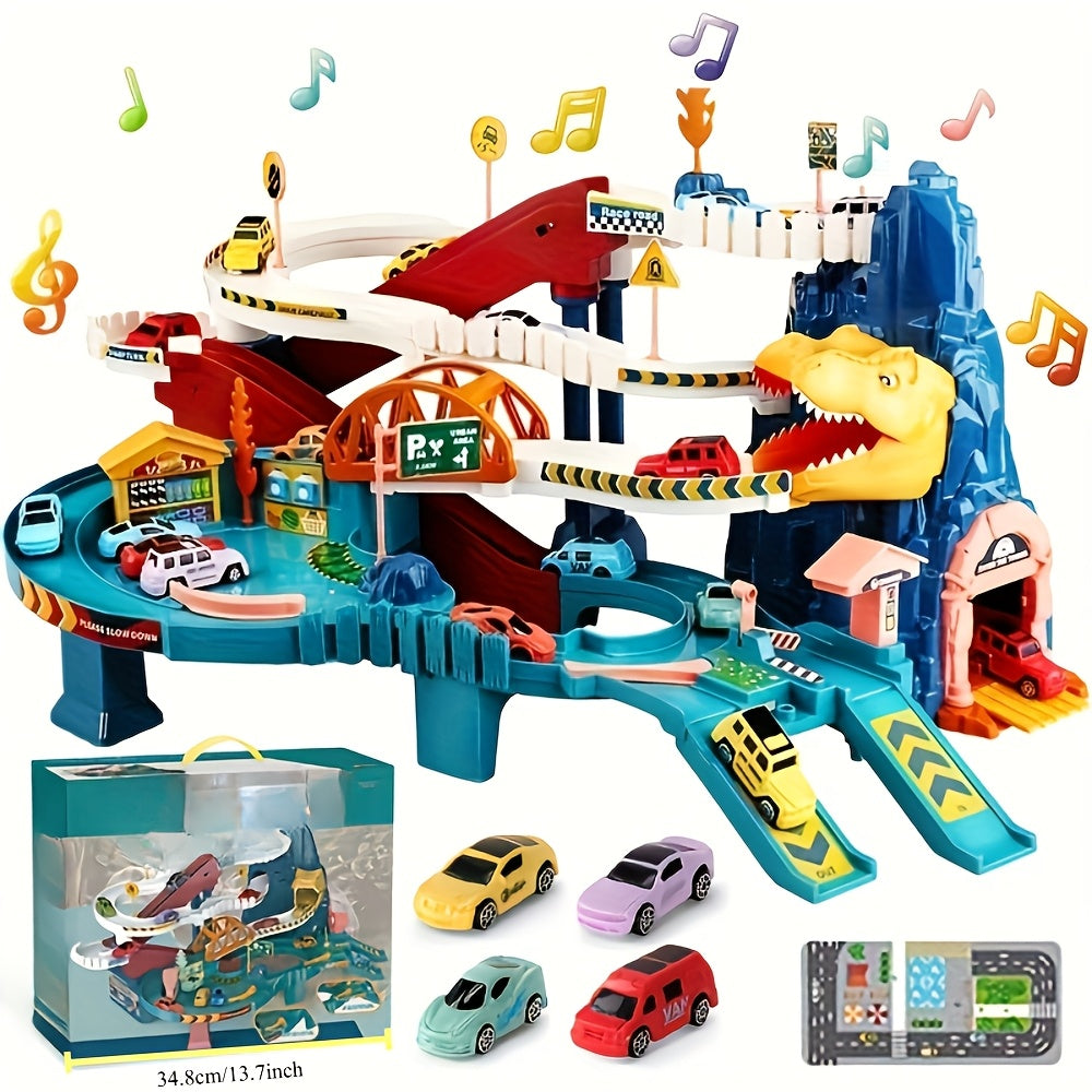 DinoRace Adventure Track Set – Dinosaur-Themed Race Track with Cars for Kids