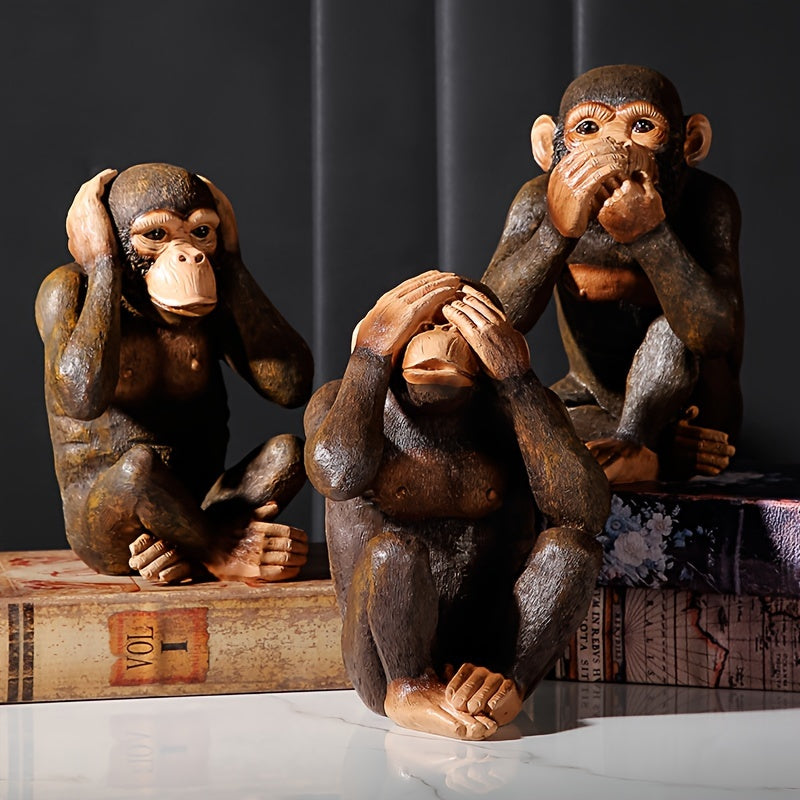Set of 3 Chimpanzee Figurines – Playful & Realistic “See No Evil, Hear No Evil, Speak No Evil” Decor