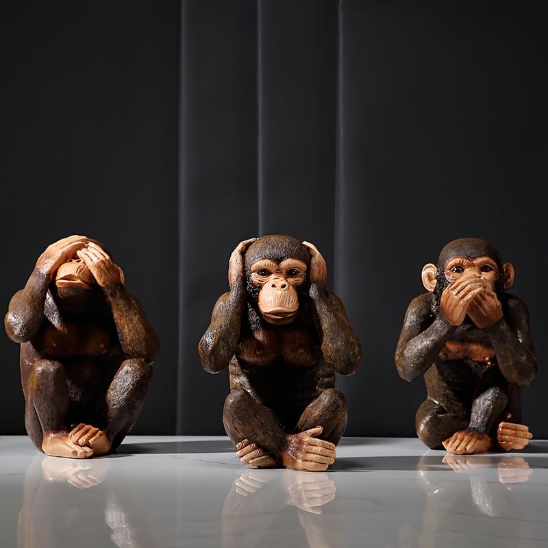 Set of 3 Chimpanzee Figurines – Playful & Realistic “See No Evil, Hear No Evil, Speak No Evil” Decor
