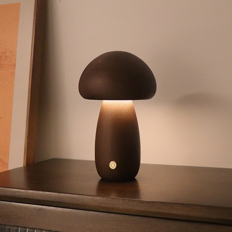 LumoNight Wooden Mushroom Night Light – LED Bedside Lamp with Touch Control