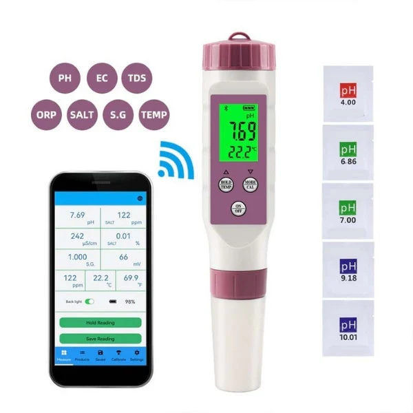 Digital 7-in-1 Smart Water Quality Tester with Mobile App Connectivity