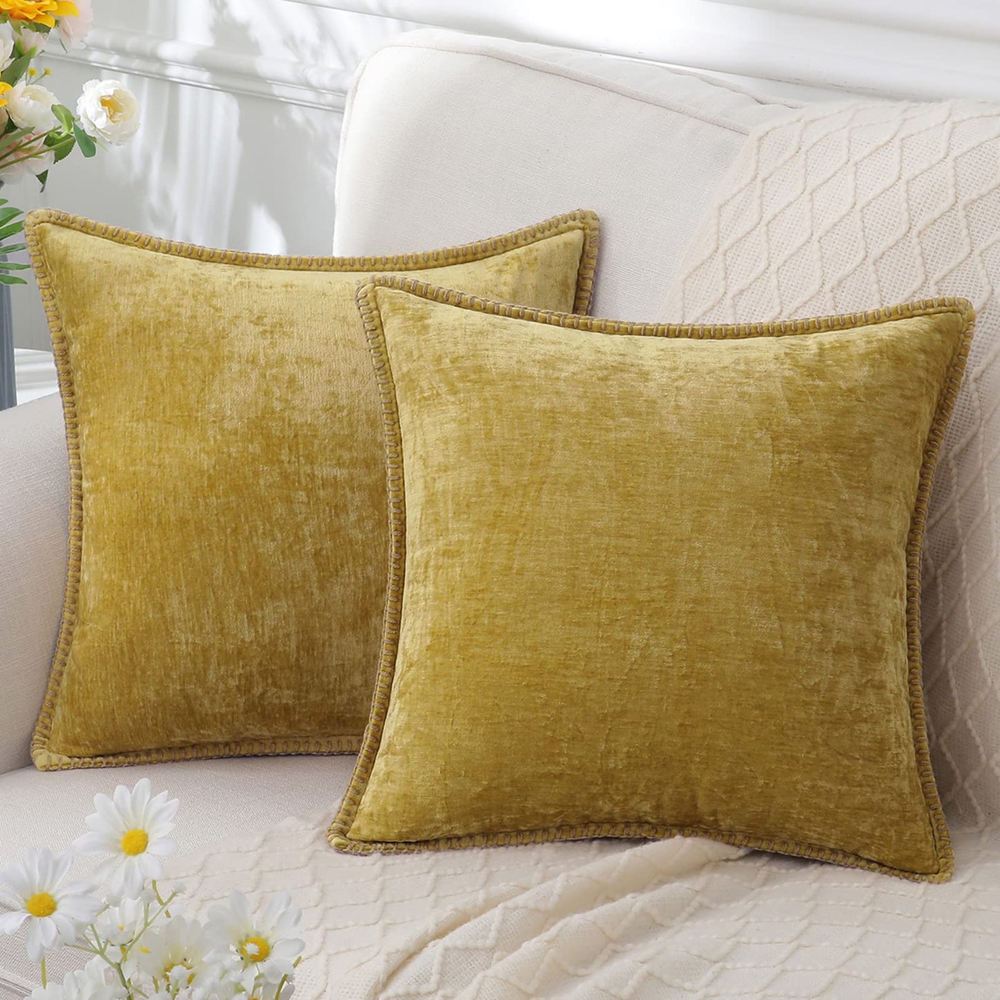 Chenille Texture Plush Cushion Cover – Soft & Luxurious Decorative Pillowcase