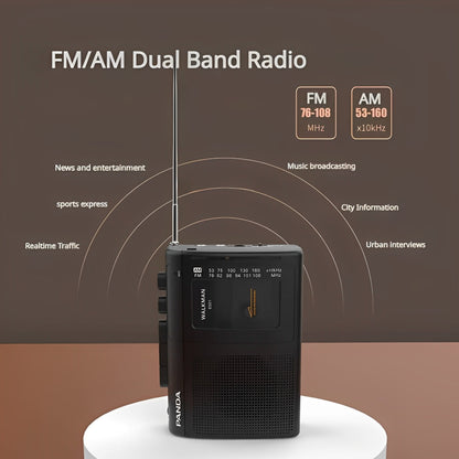 Panda Portable Cassette Player with AM/FM Radio & Dual Power – Vintage Audio Recorder