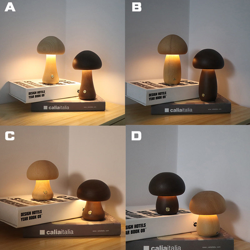 LumoNight Wooden Mushroom Night Light – LED Bedside Lamp with Touch Control