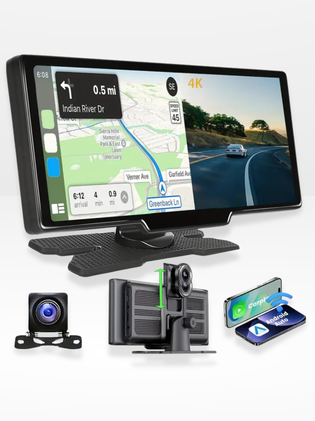 Wireless CarPlay Screen with Built-in 4K Dashcam & Optional Rear Camera – 10.26" IPS Display