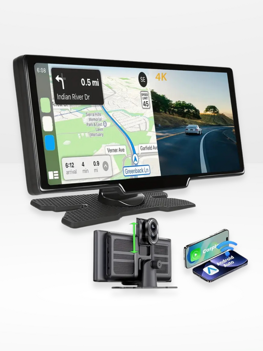 Wireless CarPlay Screen with Built-in 4K Dashcam & Optional Rear Camera – 10.26" IPS Display