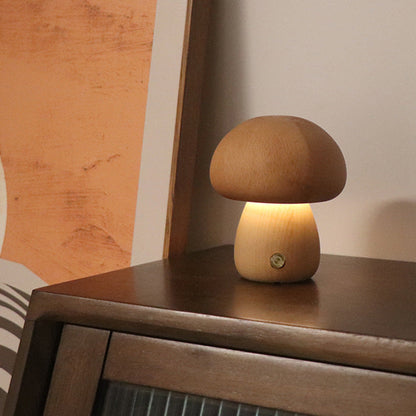 LumoNight Wooden Mushroom Night Light – LED Bedside Lamp with Touch Control