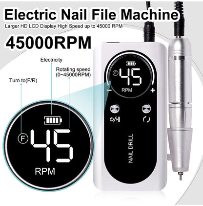 ProNail 45000RPM Electric Nail File – Portable Rechargeable E-File for Manicure & Acrylic Nails | Low Noise