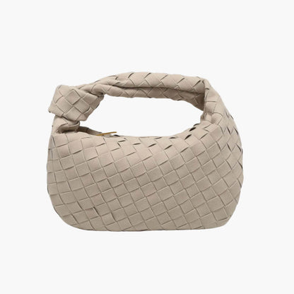 Elsa – Stylish Mini Suede Bag with Woven Knot Design & Gold Accents