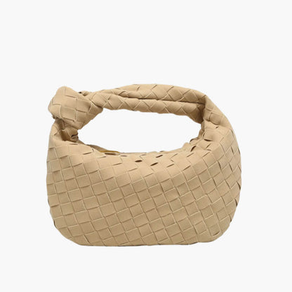 Elsa – Stylish Mini Suede Bag with Woven Knot Design & Gold Accents