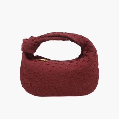 Elsa – Stylish Mini Suede Bag with Woven Knot Design & Gold Accents