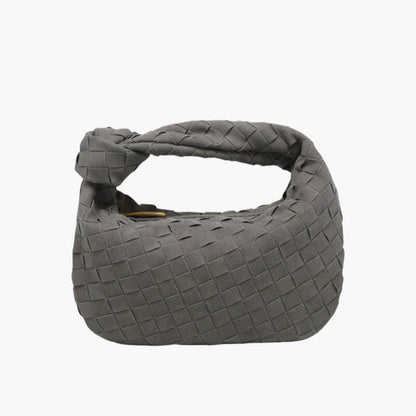 Elsa – Stylish Mini Suede Bag with Woven Knot Design & Gold Accents