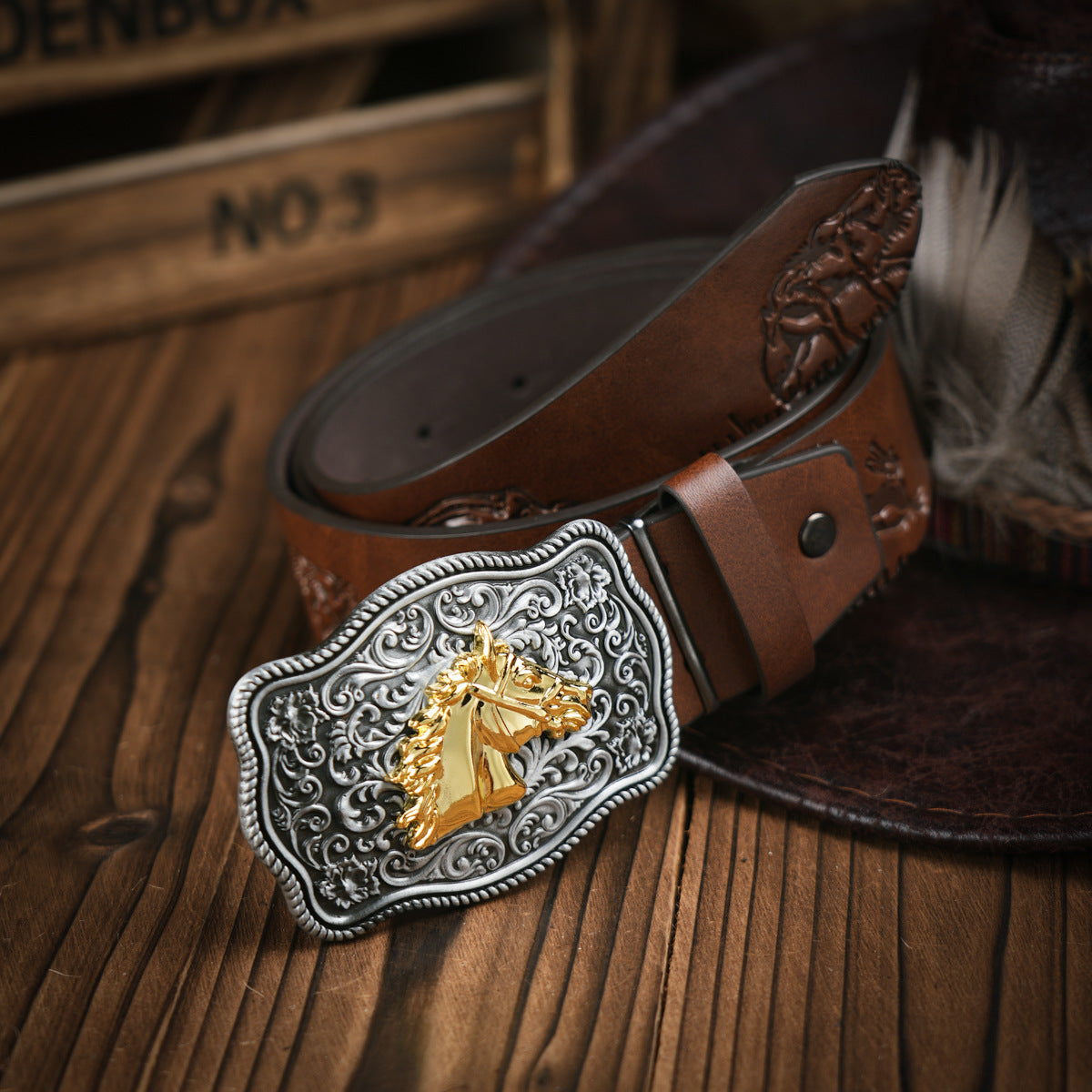 Men’s Belt | Western Style | Vegan Leather & Durable Metal Buckle