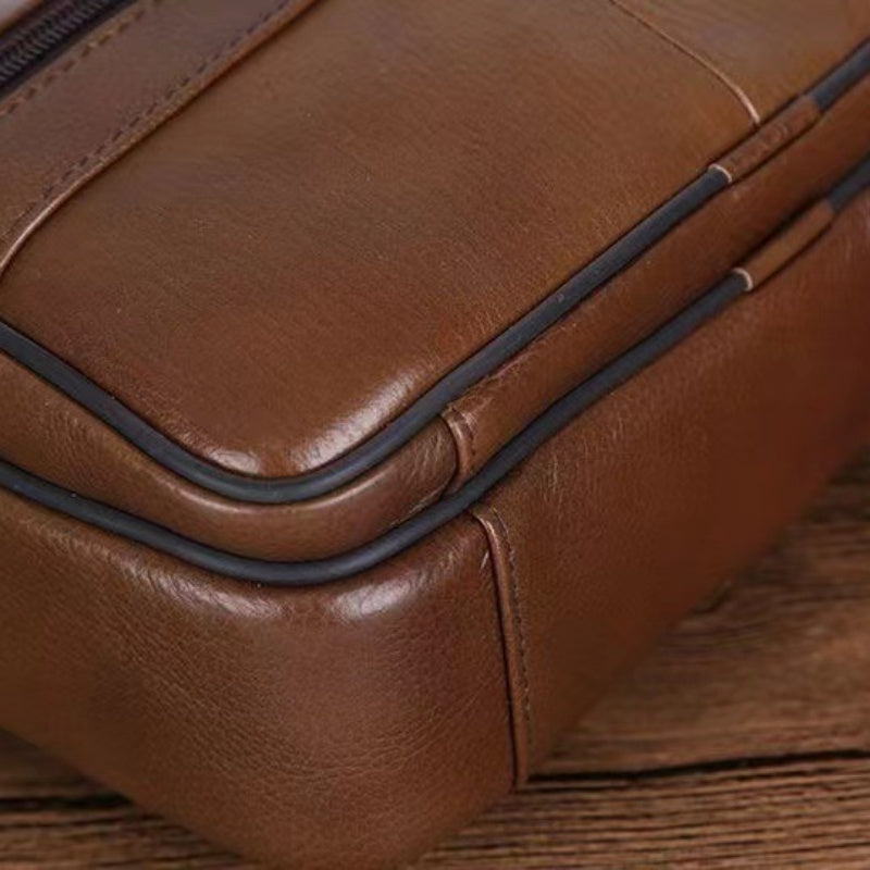 Men’s Genuine Leather Shoulder Bag – Cowhide Crossbody with Adjustable Strap