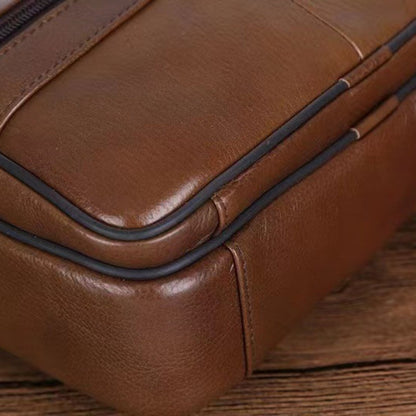 Men’s Genuine Leather Shoulder Bag – Cowhide Crossbody with Adjustable Strap