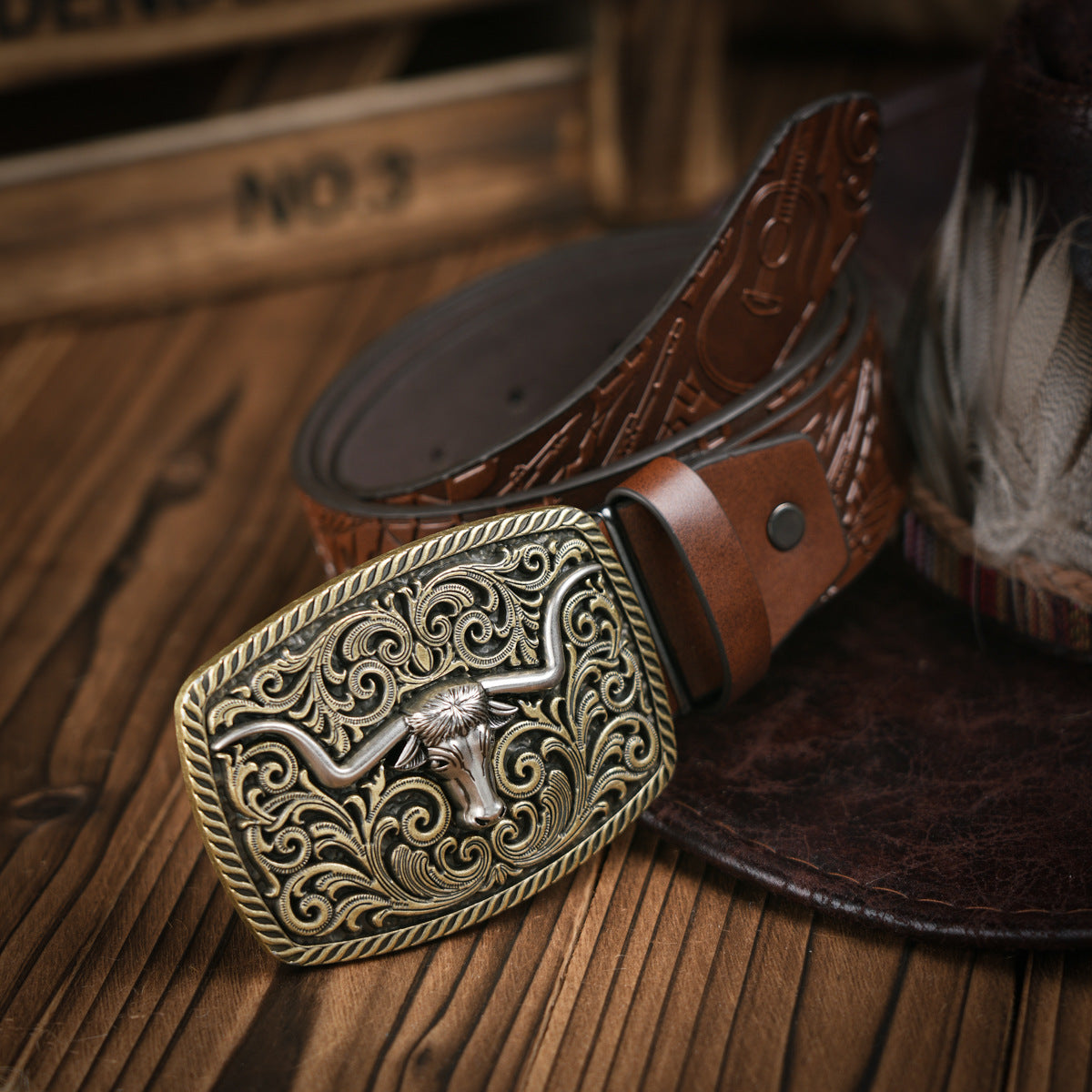Men’s Belt | Western Style | Vegan Leather & Durable Metal Buckle