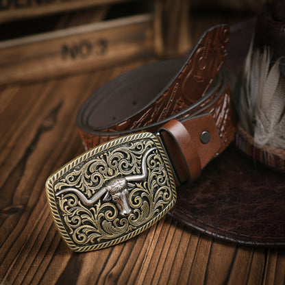 Men’s Belt | Western Style | Vegan Leather & Durable Metal Buckle