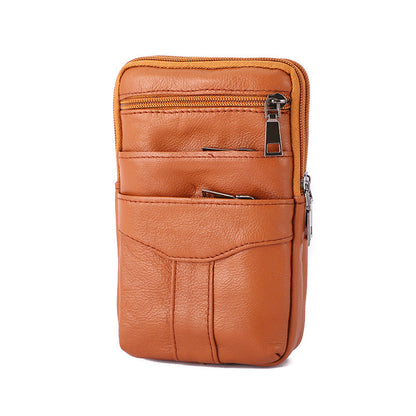 Men’s Genuine Leather Waist Bag – Crossbody Design with Phone Holder & Zip Compartments