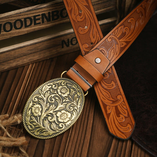 Men’s Belt | Western Style | Vegan Leather & Durable Metal Buckle