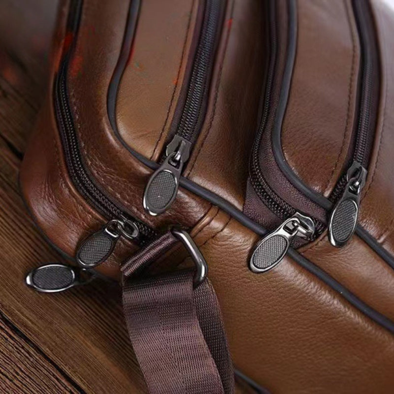 Men’s Genuine Leather Shoulder Bag – Cowhide Crossbody with Adjustable Strap