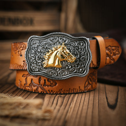 Men’s Belt | Western Style | Vegan Leather & Durable Metal Buckle