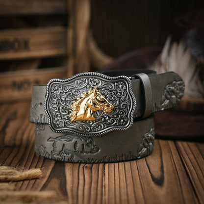 Men’s Belt | Western Style | Vegan Leather & Durable Metal Buckle