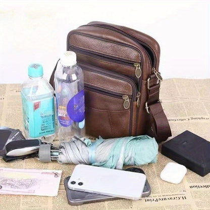 Men’s Genuine Leather Shoulder Bag – Cowhide Crossbody with Adjustable Strap