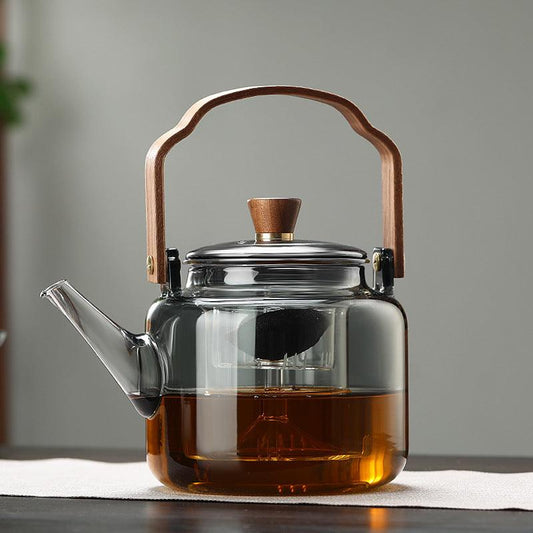 Serenya – Smoked Glass & Wood Tea Infuser | Elegant Teaware for Loose Leaf Brewing