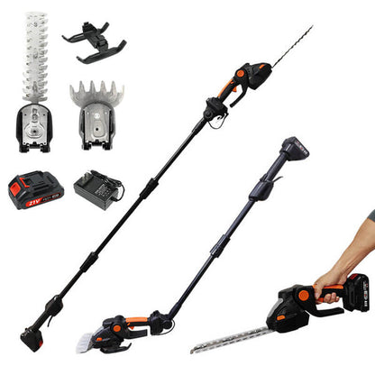 4-in-1 Electric Hedge Trimmer with Extendable Telescopic Pole – Multifunction Garden Tool for Shrubs, Grass & Branches