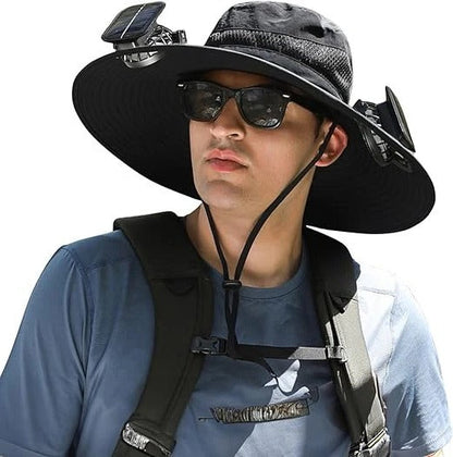 Lightweight Breathable Cooling Sun Hat for Men with Dual Fan & Solar Power