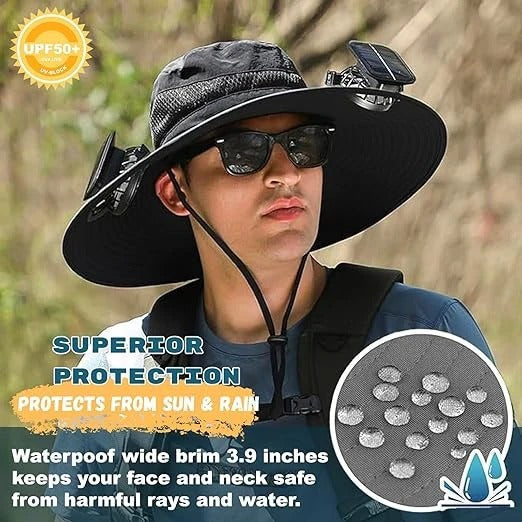 Lightweight Breathable Cooling Sun Hat for Men with Dual Fan & Solar Power