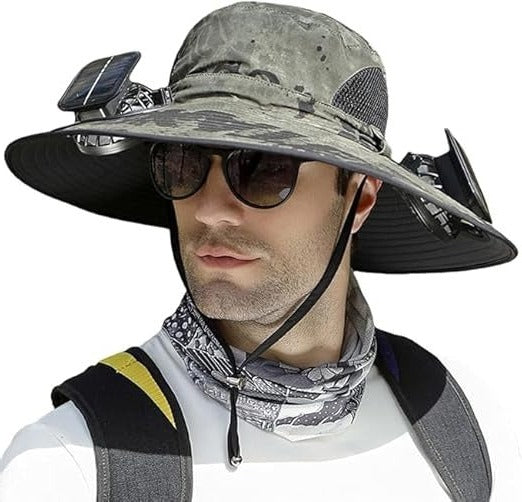 Lightweight Breathable Cooling Sun Hat for Men with Dual Fan & Solar Power